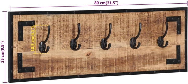 Hothingwell Garderobenständer, Massivholz, 2-teilig, 5 Haken | 80 x 8 x 25 cm, ungeschliffenes Mango