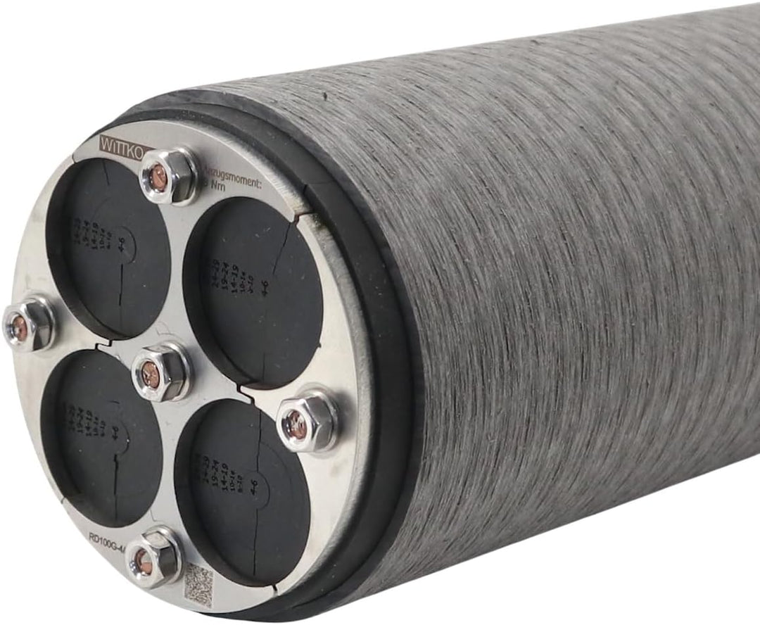 WITTKOWARE 100mm Mauerdurchführung (DN100 Ringraumdichtung), geteilt, für bis zu 4 Kabel/Rohre (4mm