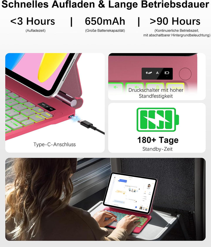 JADEMALL Magic Keyboard Für iPad A16 11/10. Gen mit TP &amp; Beleuchtung QWERTZ | Magic Keyboard für iPa