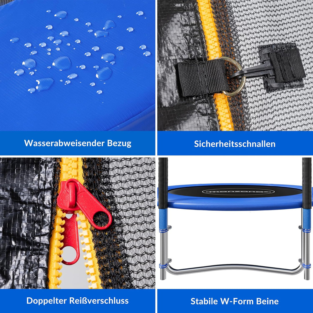 Monzana Trampolin Ø 244/305/366/426 cm Komplettset inkl. Sicherheitsnetz, Leiter, Randabdeckung & Zu