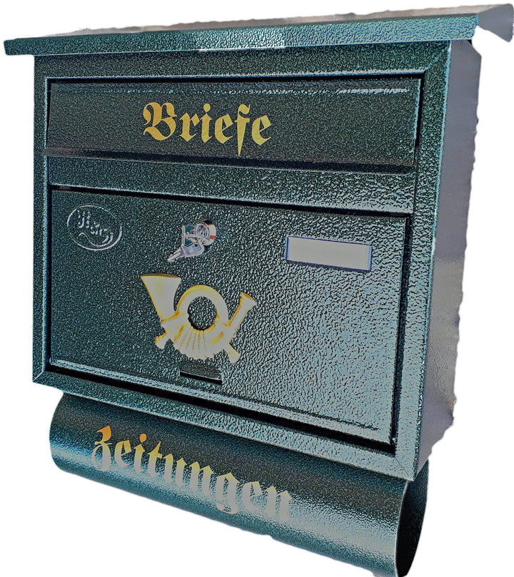 Grosser Briefkasten/Postkasten XXL Grün Dunkelgrün mit Abnehmbarer Zeitungsrolle Flachdach Katalogei