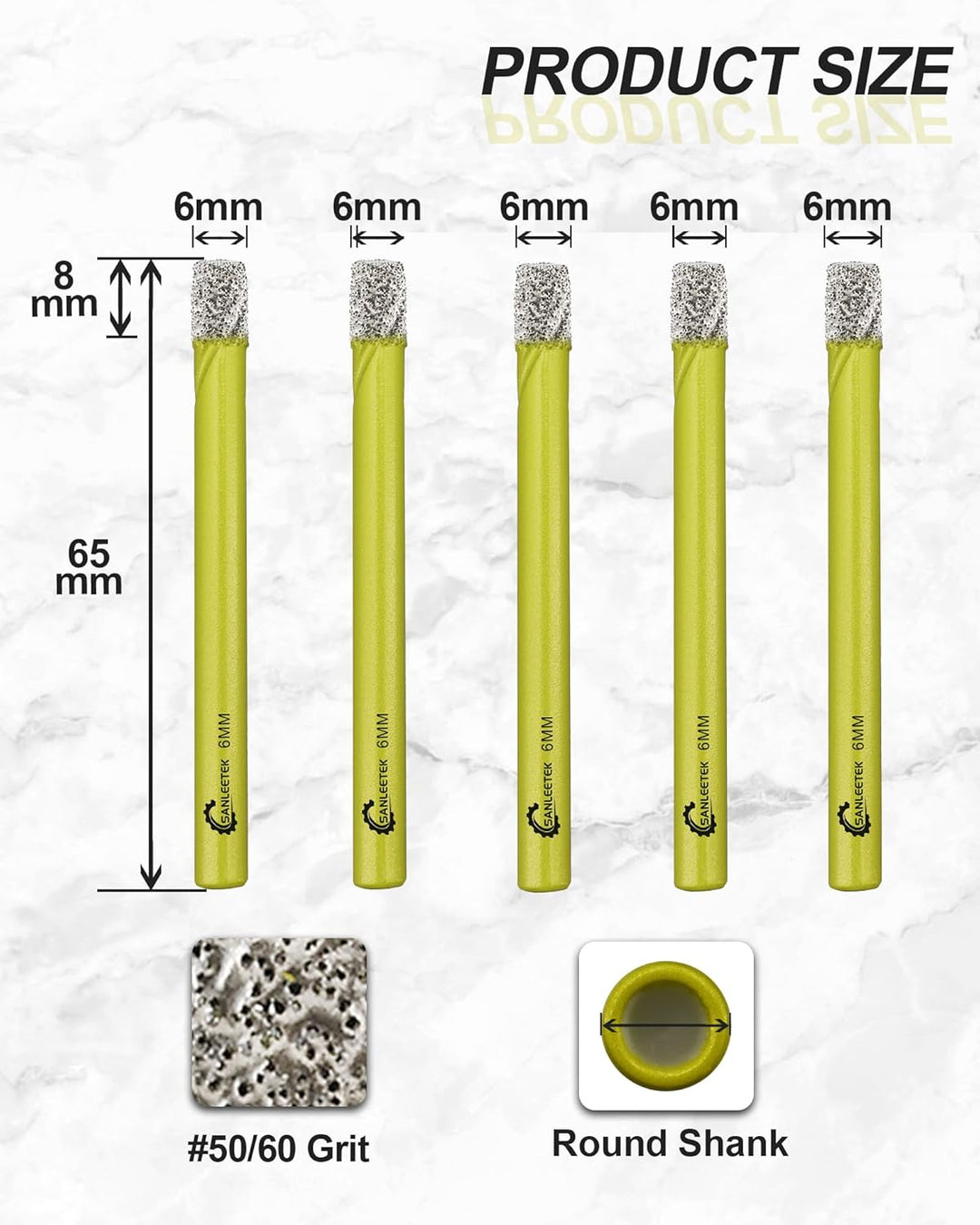 Trocken Diamant Bohrkrone 5 Stücke 6mm Fliesenbohrer mit Rundschaft für Marmor Granit Keramik Porzel