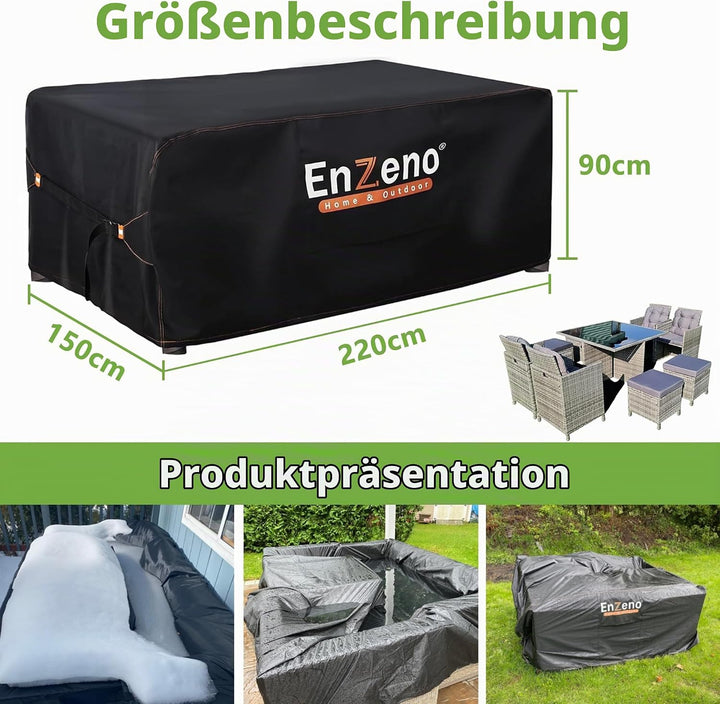 Enzeno Abdeckung Gartenmöbel Wasserdicht,220X150X90cm Gartenmöbel Abdeckplane,420D Oxford Gewebe Lou