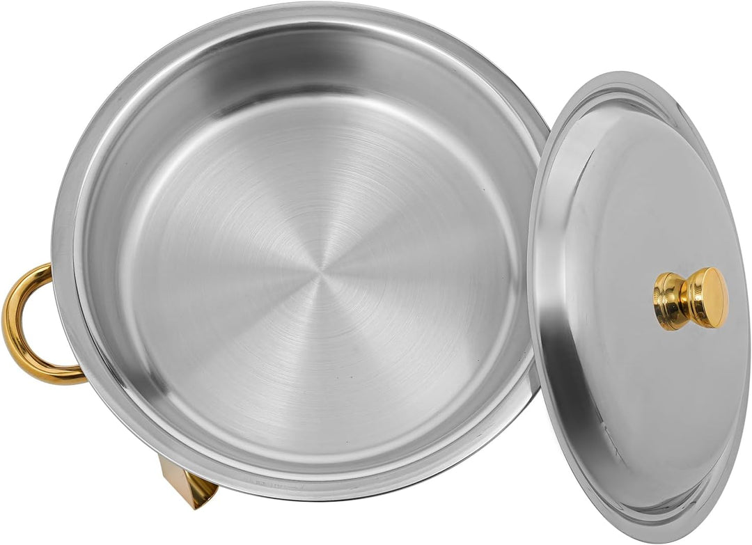 4er Set Rund Chafing Dish Set, Professional Speisenwärmer mit Deckel, 4,5L Edelstahl Buffet Wärmebeh