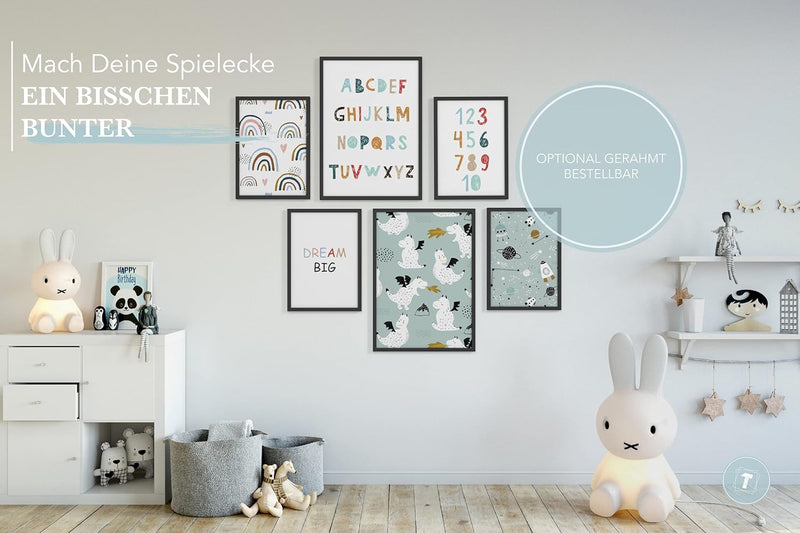 Papierschmiede® Bilder Kinderzimmer Kids Mood Poster Set ABC Dragon Space, Kinderzimmer Bilder Babyz