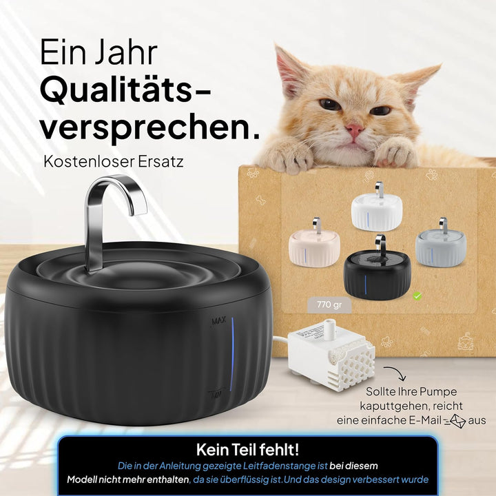 Katzenbrunnen - Super leiser, BPA-freier 3L Trinkbrunnen für Katze mit LED und Aktivkohlefilter - Le
