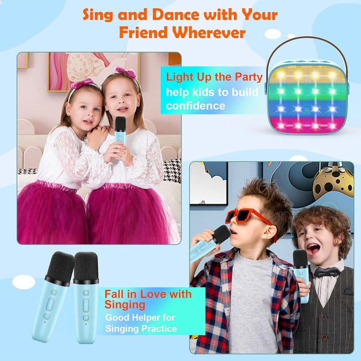Karaoke Maschine Kinder, Mini Karaoke Maschine mit 2 Mikrofonen, Spielzeug ab 3-12 Jahre Mädchen Jun