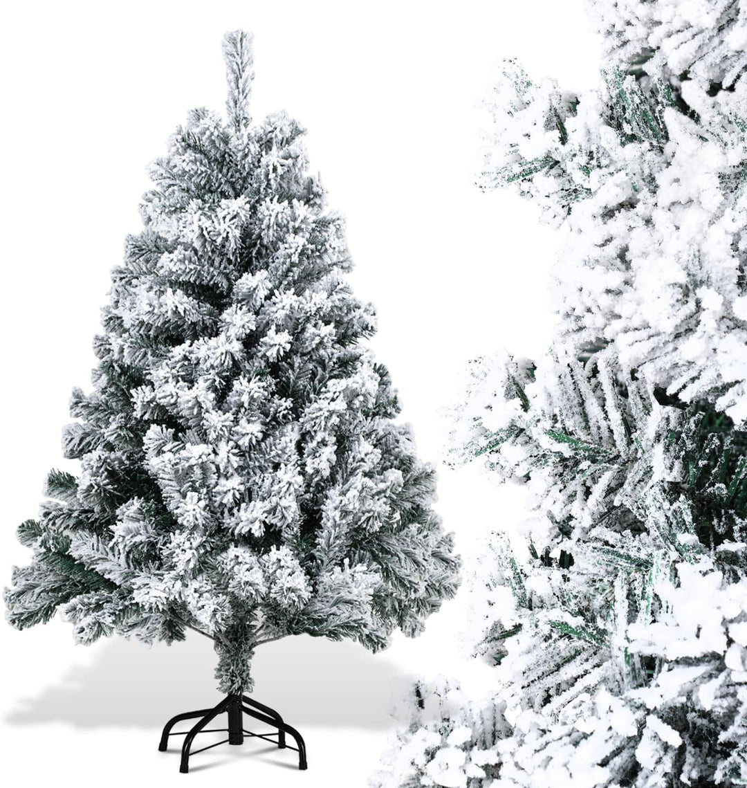 Tubiaz Künstlicher Weihnachtsbaum mit Schnee, 120cm Künstlicher Christbaum für Weihnachtsdeko, Tanne