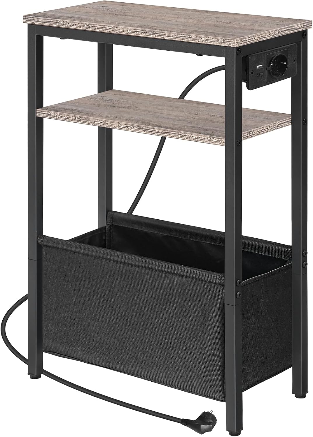 HOOBRO Beistelltisch mit Ladestation, Nachttisch mit Stauraum, Sofatisch mit Steckdose und USB-Ansch