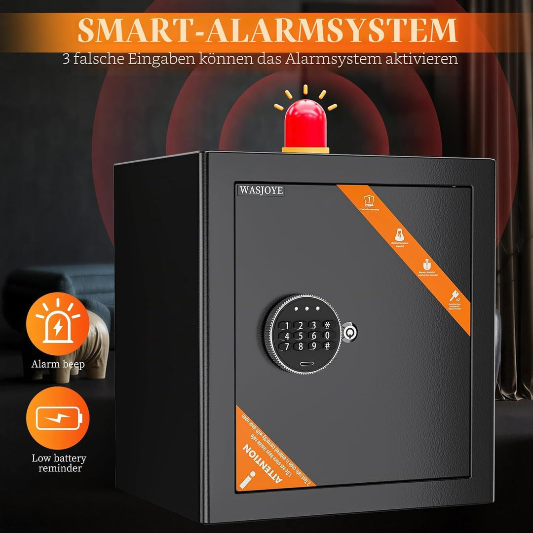 WASJOYE 42L Tresor Safe Gross, Tresor mit Schlüssel Elektronischem Möbeltresor mit Zahlenschloss, Di