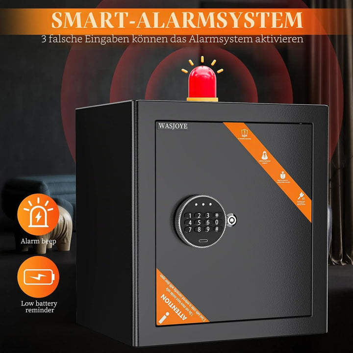 WASJOYE 42L Tresor Safe Gross, Tresor mit Schlüssel Elektronischem Möbeltresor mit Zahlenschloss, Di