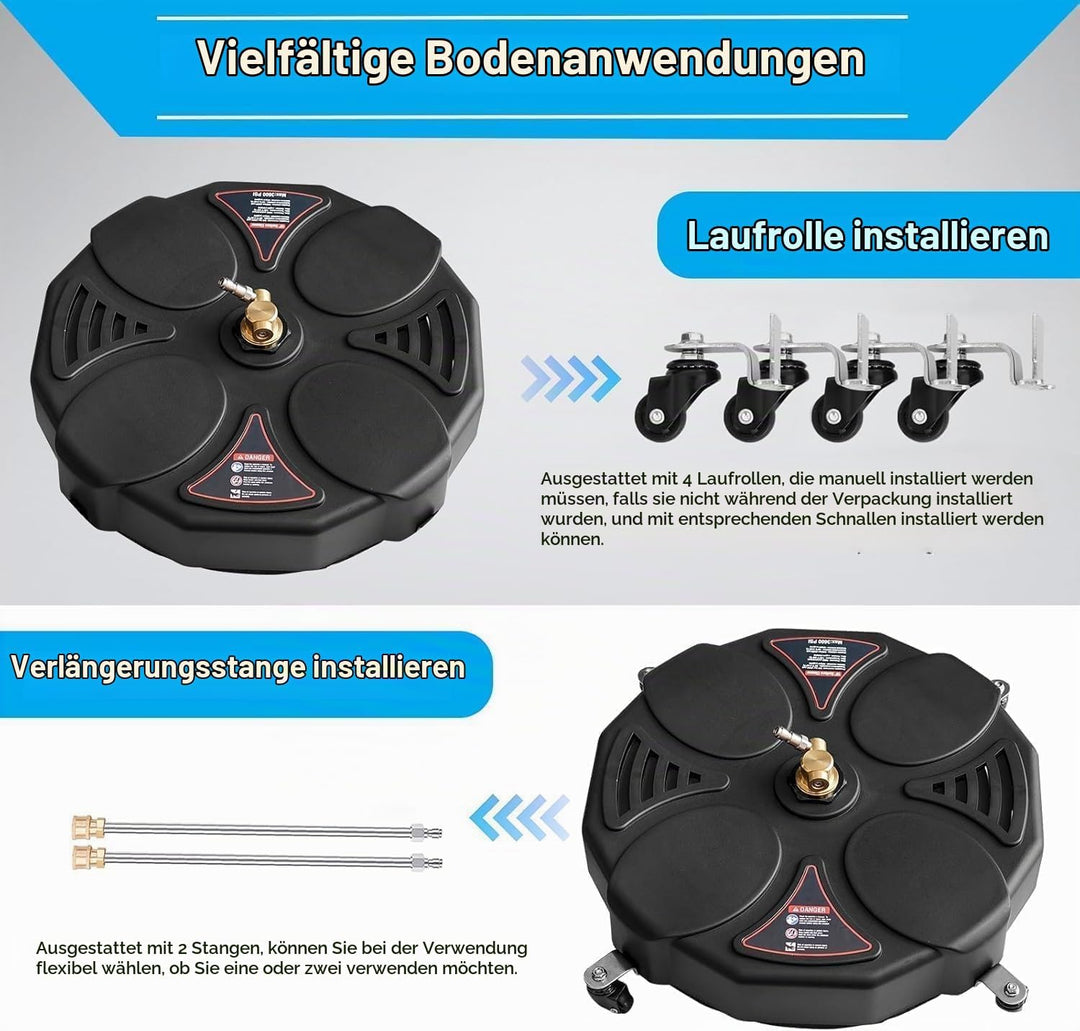 39 cm Hochdruckreiniger-Oberflächenreiniger mit 4 Rädern, Edelstahlgehäuse &amp; 1/4 Zoll Schnellverbind