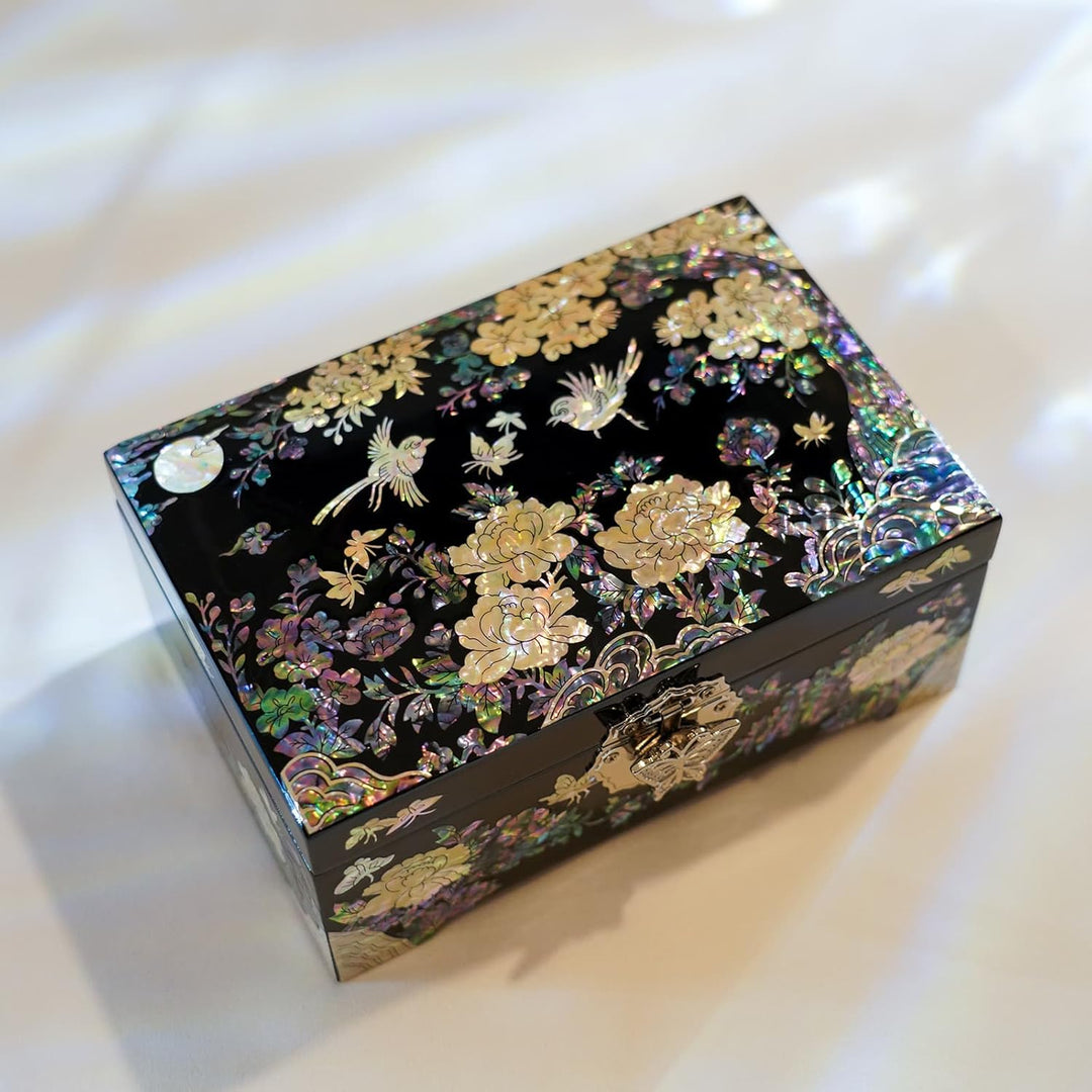 February Mountain Grosse Schmuck-Organizer-Box mit Spiegel, Perlmutt, luxuriöses Geschenk für Frauen