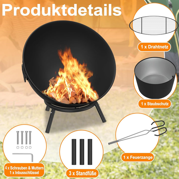 Feuerschale 62 cm Feuerschalen für den Garten, Terrasse & Balkon Feuerkorb Camping aus Stahl Feuerst