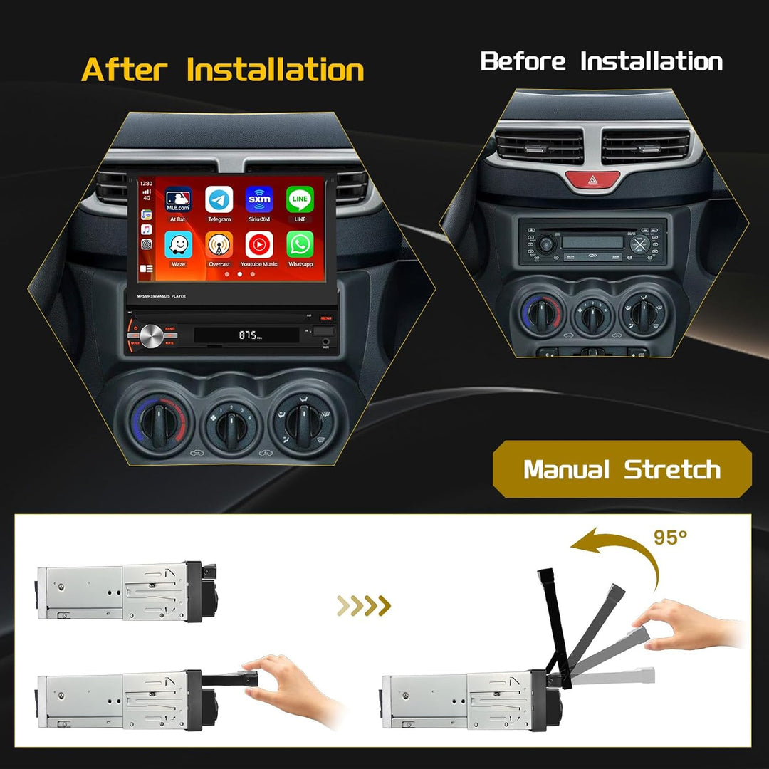 Hikity FM AM 1 Din Autoradio Wireless Carplay, Ausfahrbarem Bildschirm 7 Zoll Touchscreen mit Androi