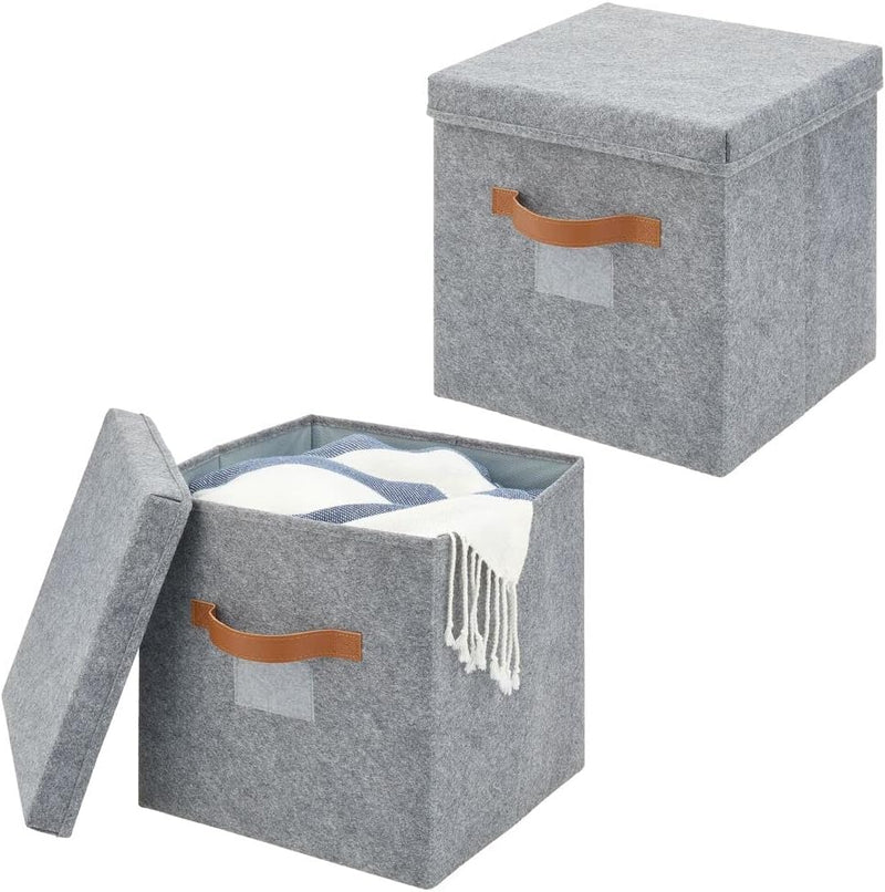 mDesign Sortierbox für den Schlafzimmerschrank – grosse Ordnungsbox mit Deckel aus Kunstfaser – Aufb