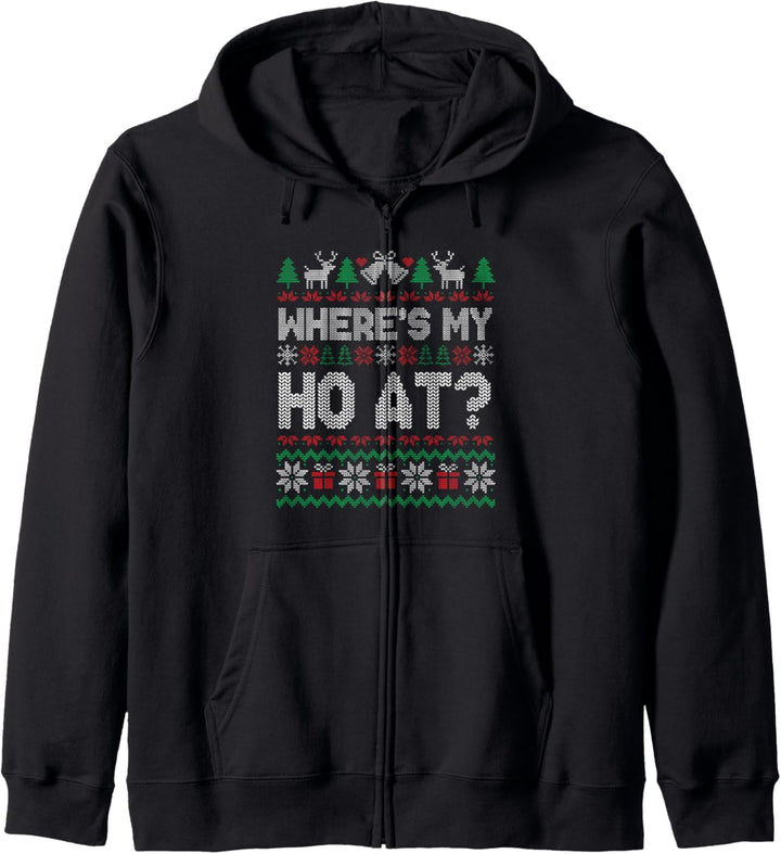 Where My Ho's At Ho Matching Couple Christmas Ugly Sweater Kapuzenjacke