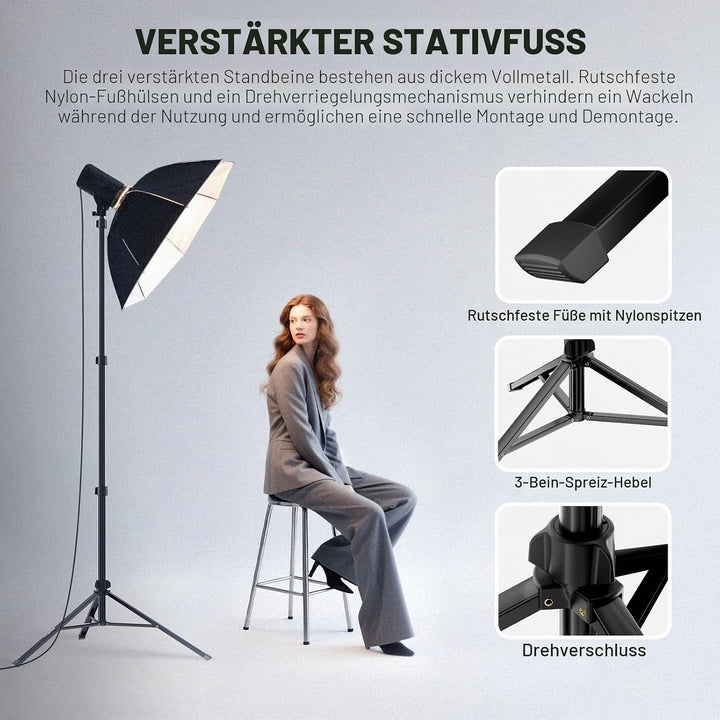 NEEWER ST200B Fotografie Lichtständer, 56–200cm, mit Kugelkopf, 1/4" Schraube, maximale Traglast 4kg