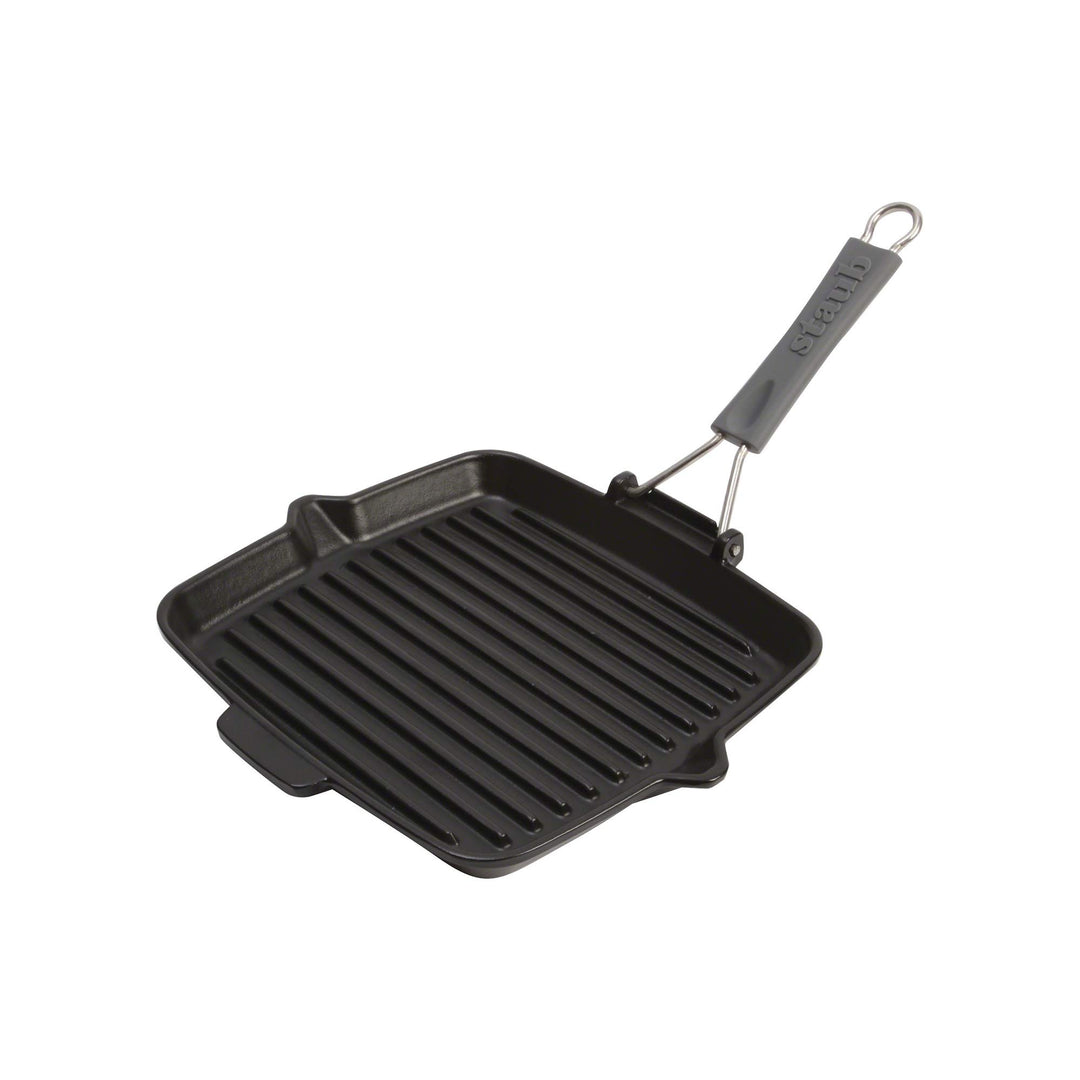 STAUB Gusseisen Grillpfanne mit Silikongriff, Induktionsgeeignet, Quadratisch 24 cm, Schwarz 1 Griff