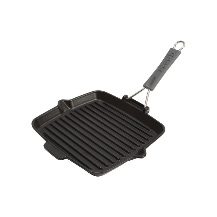 STAUB Gusseisen Grillpfanne mit Silikongriff, Induktionsgeeignet, Quadratisch 24 cm, Schwarz 1 Griff
