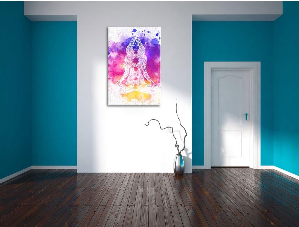 Pixxprint Lotoshaltung Yoga Kunst / 100x70cm Leinwandbild bespannt auf Holzrahmen/Wandbild Kunstdruc
