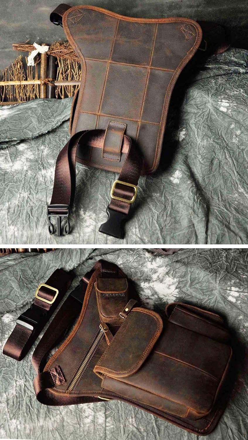 Le'aokuu Herren Echtes Leder Tasche Beinbeutel Beintasche Aussenbeintasche Hüfttasche Drop Leg Thigh