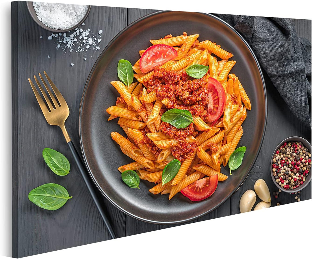 islandburner Bild auf Leinwand Pasta Tomaten Bolognese Sauce Frisches Basilikum küchenbilder Restaur