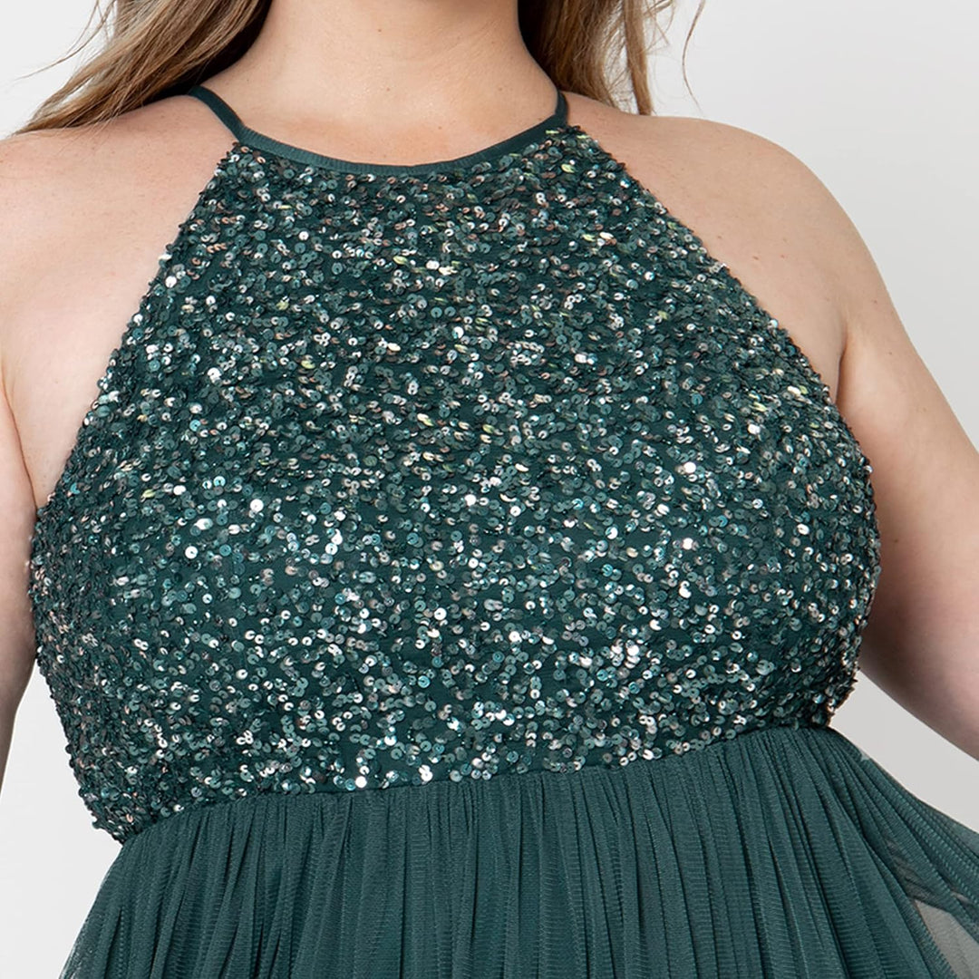 Maya Deluxe Damen Maxikleid Brautjungfer Neckholder Pailletten Verziert Abschlussball Hochzeit Dleid