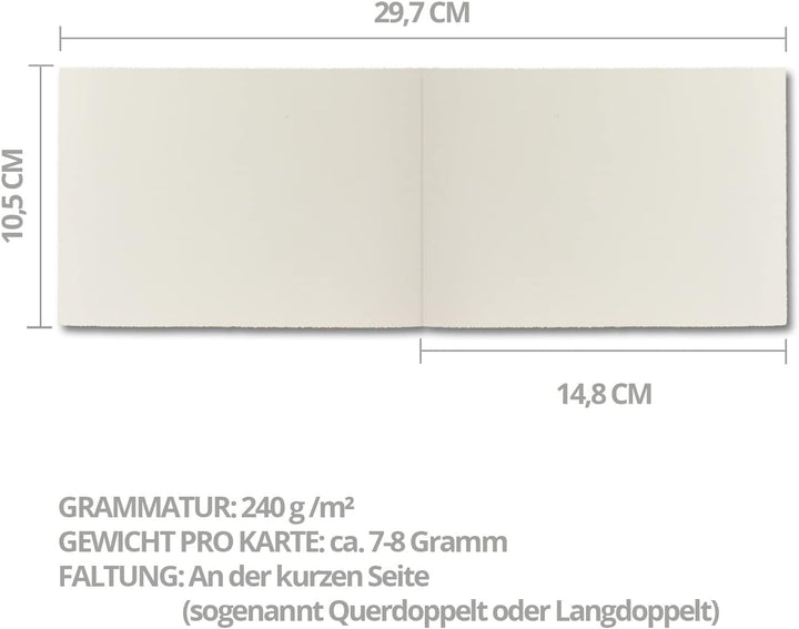 50x DIN A6 Vintage Faltkarten, Büttenpapier, 105 x 148 mm - quer-doppelt, Natur-Weiss 240 g/m² - Vel