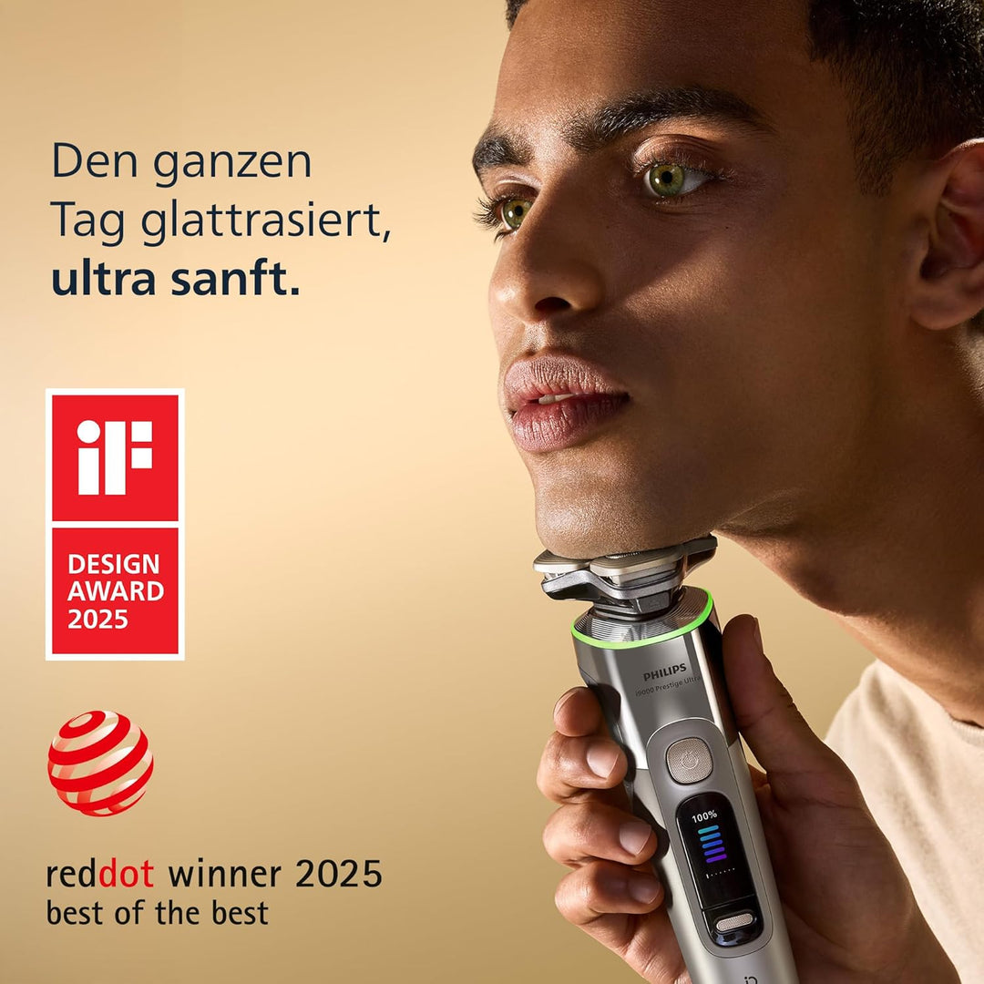 Philips elektrischer Rasierer i9000 Prestige Ultra, Nass- und Trockenrasierer für Herren, chrom, Dru