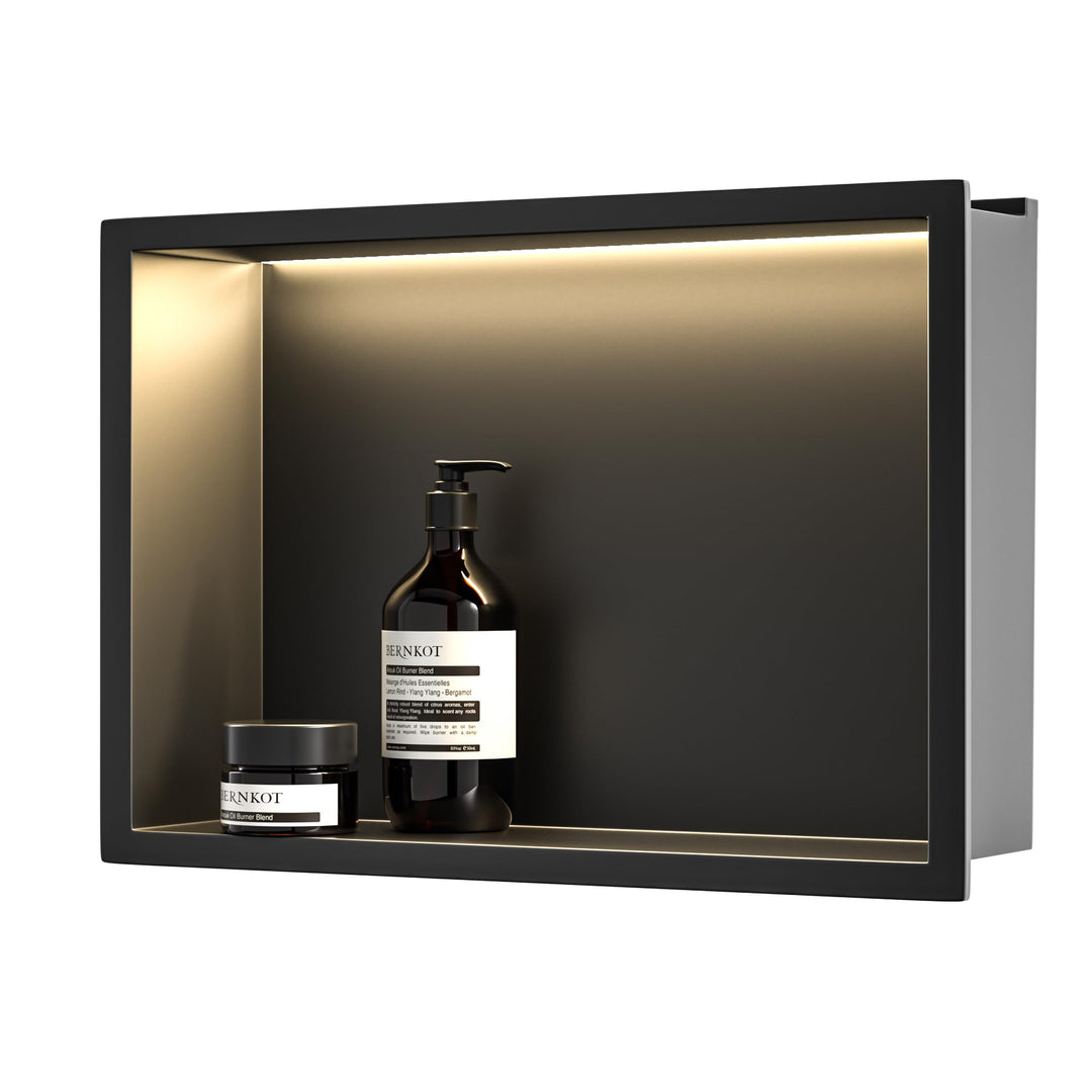 Bernkot Wandnische Dusche Edelstahl mit LED-Streifenlicht, 45 cm x 30 cm, Wasserdicht - Keine Fliese