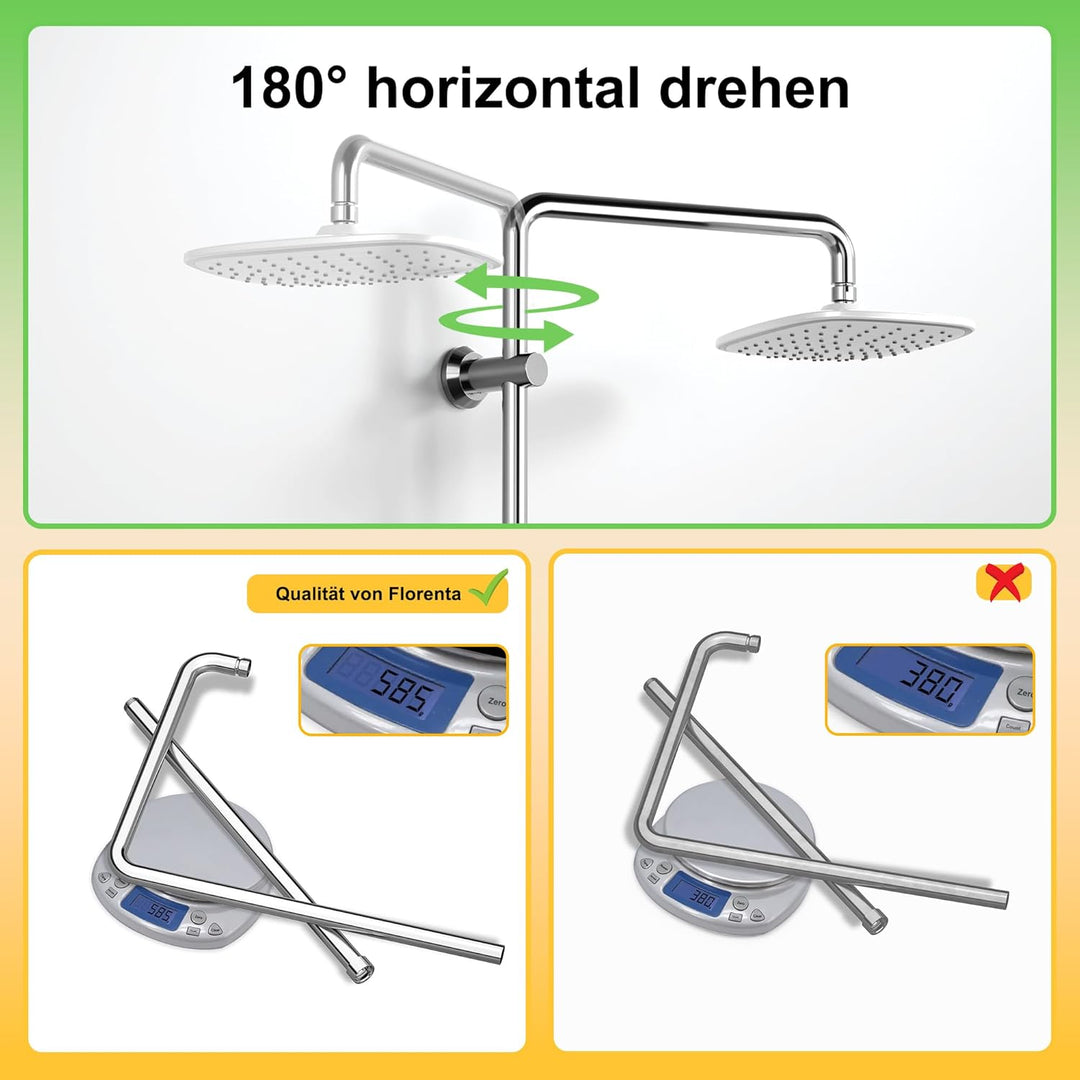 Florenta Regendusche Duschsystem Chrom Duschset mit Edelstahl Duschstange und ABS Kopfbrause, Handbr