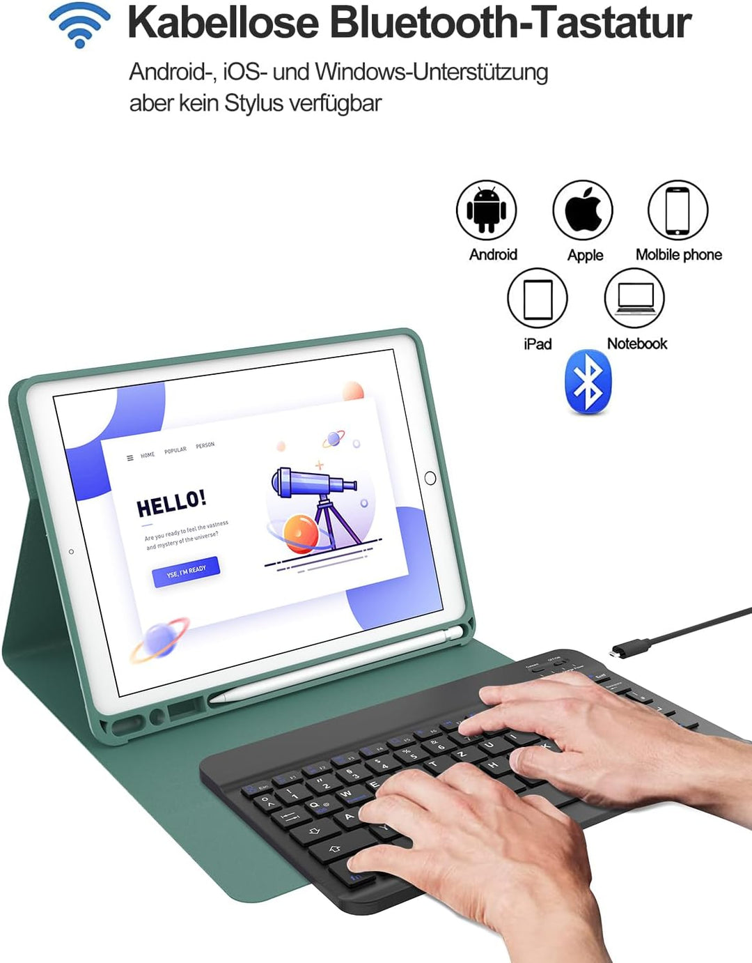 IVEOPPE Tastatur für iPad 9. Generation, Hülle mit Tastatur für iPad 10.2 Zoll (9./8./7. Generation)