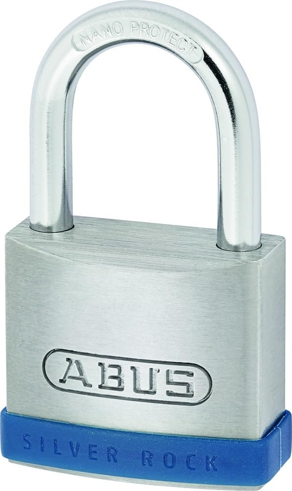 ABUS Vorhängeschloss Silver Rock 5/50 aus massivem Zink - mit Silikon Schutzrahmen - Kellerschloss u