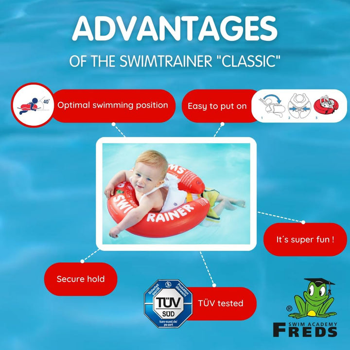 FREDS SWIM ACADEMY SWIMTRAINER Classic Rot - Schwimmtrainer für Kinder von 3 Monaten bis 4 Jahren, a