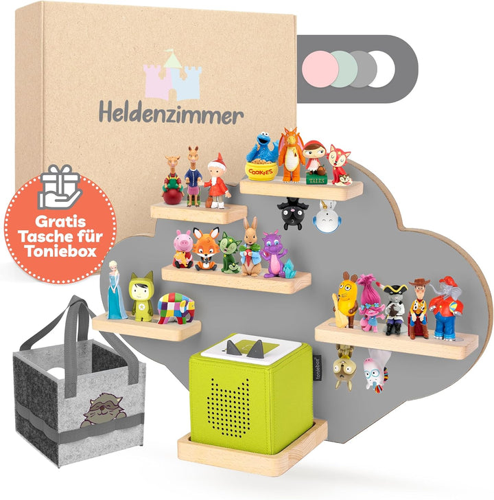 Tonie Regal Wolke Grau für Toniebox 1 & 2 [GRATIS Tragetasche] bis 20 Figuren - Mädchen und Junge -