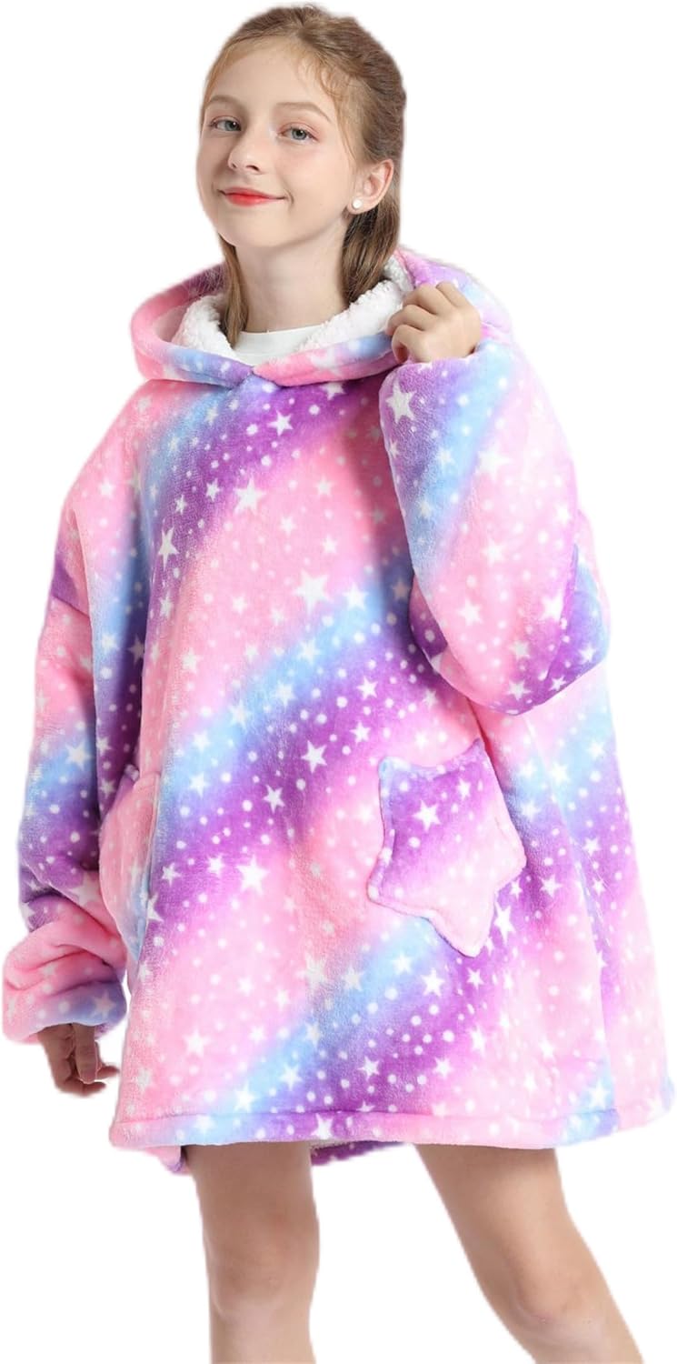 Kinder Übergrosse Hoodie Decke, Kapuzenpullover Sweatshirt mit Ärmel und Tasche,Flanell Kuschelpullo