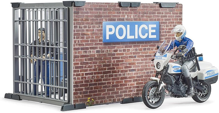 bruder 62732 - Bworld Polizeistation mit Polizeimotorrad - 1:16 Wachtmeister Einsatzfahrzeug Einsatz