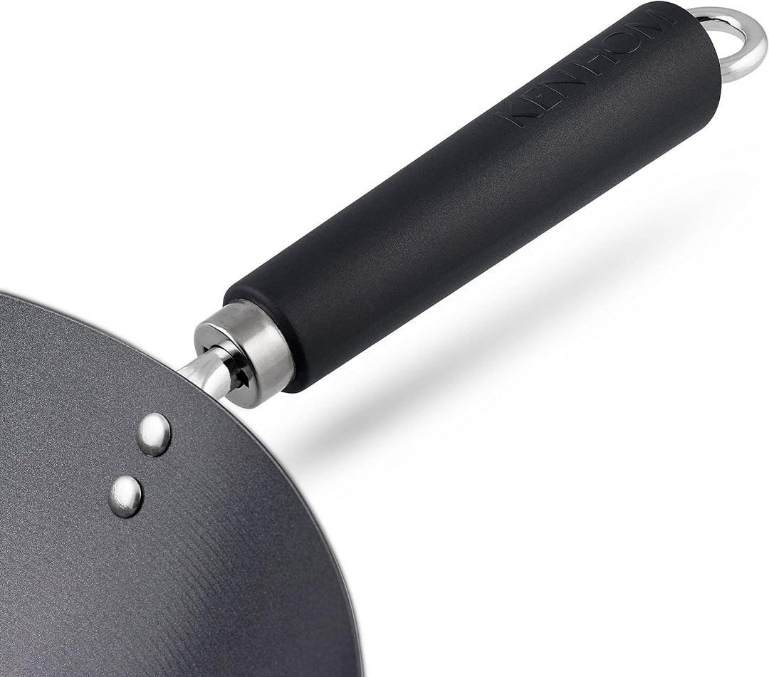 Ken Hom KH431001 Carbonstahl Wokfanne, 31cm, Excellence, Wok Induktion, Phenolischer Griff, Spülmasc