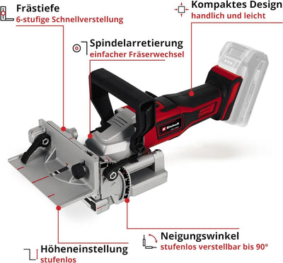 Einhell Akku-Flachdübelfräse TE-BJ 18 Li-Solo Power X-Change (18 V, Li-Ion, stufenlose Winkel-/Höhen