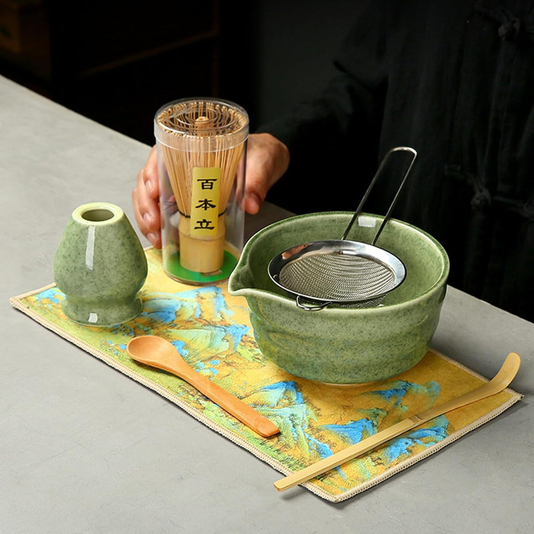 Matcha Set 7-teilig – Matcha Besen, Matcha Schale, Chasen, Löffel, Sieb, Besenhalter – Japanisches M