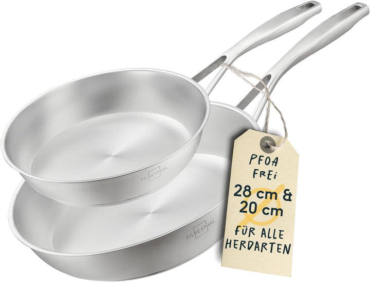 SILBERTHAL Pfannen Set 2 teilig 20cm und 28cm - Edelstahlpfanne Unbeschichtet - Induktionsgeeignet -
