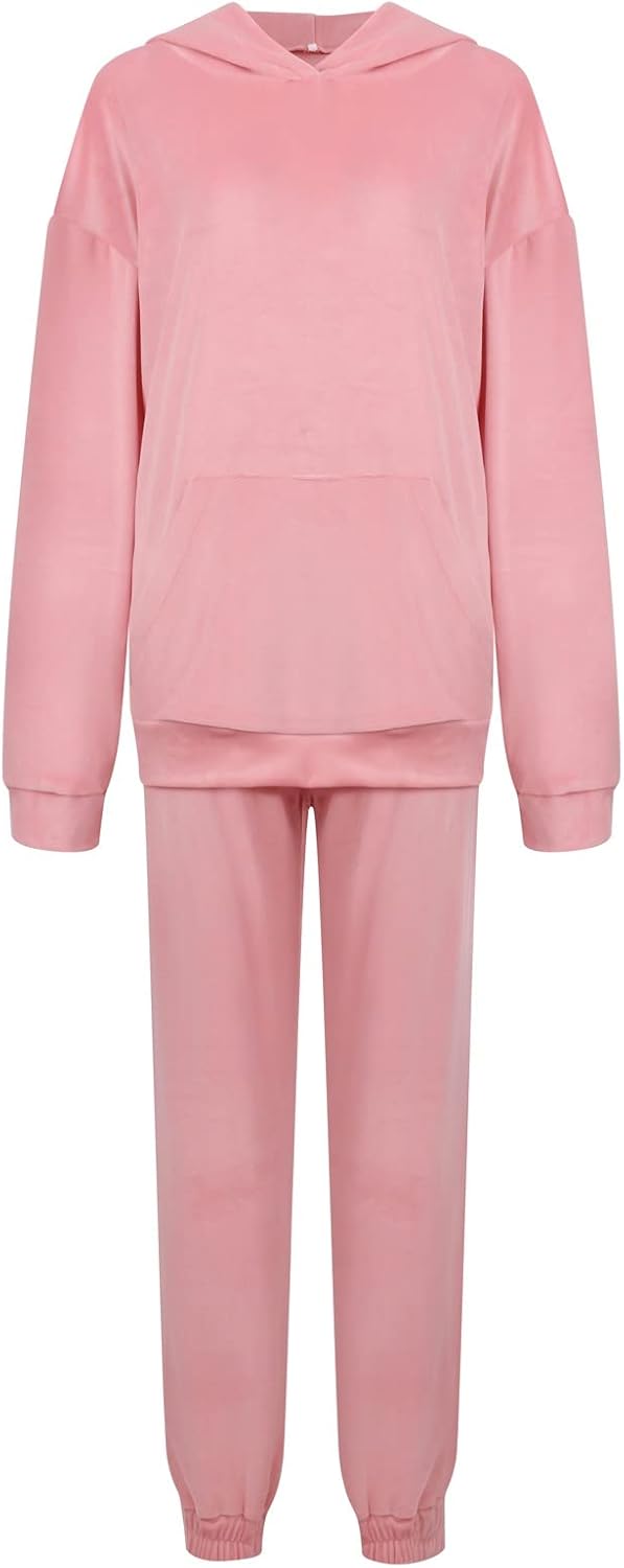 Ansenesna Hausanzug Samt Damen Velour Plüsch Winter Elegant Jogginganzug Frauen Mit Kapuze Freizeita