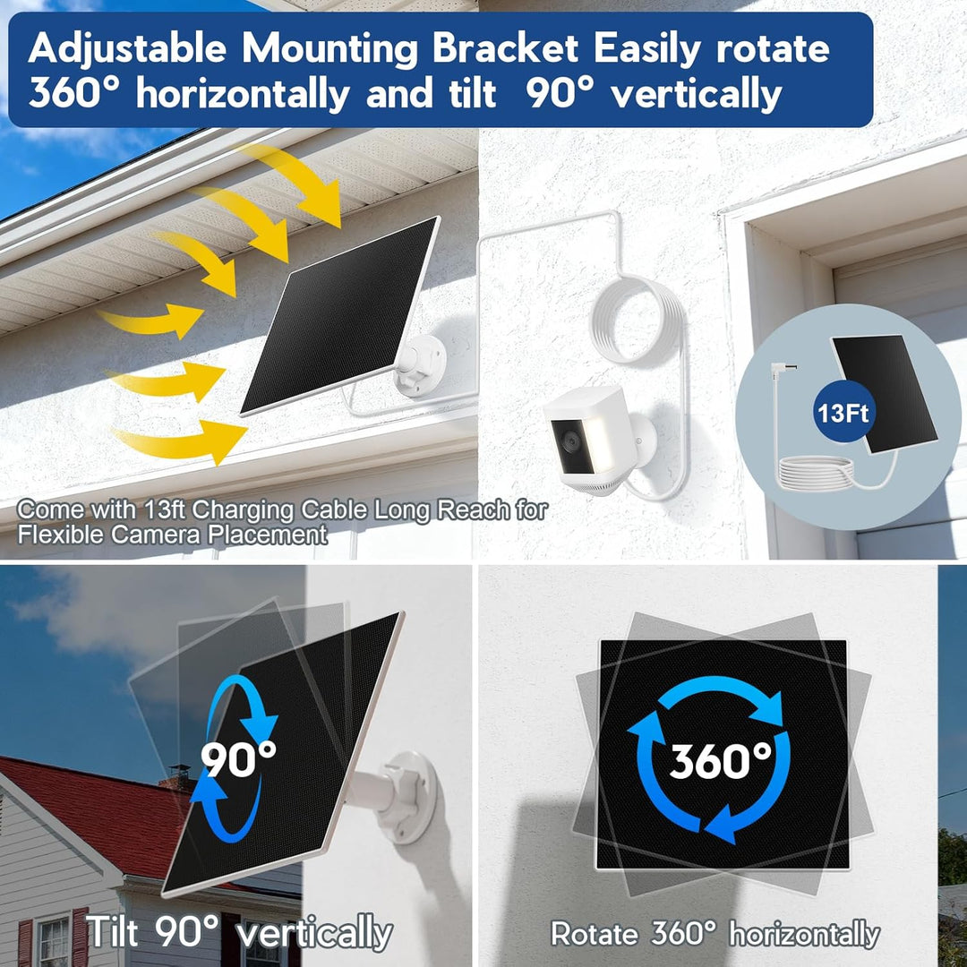 Solarpanel für Ring Kamera, 3W Solarpanel Build-in 4000mAh Akku kompatibel mit Ring Spotlight Cam/Pr