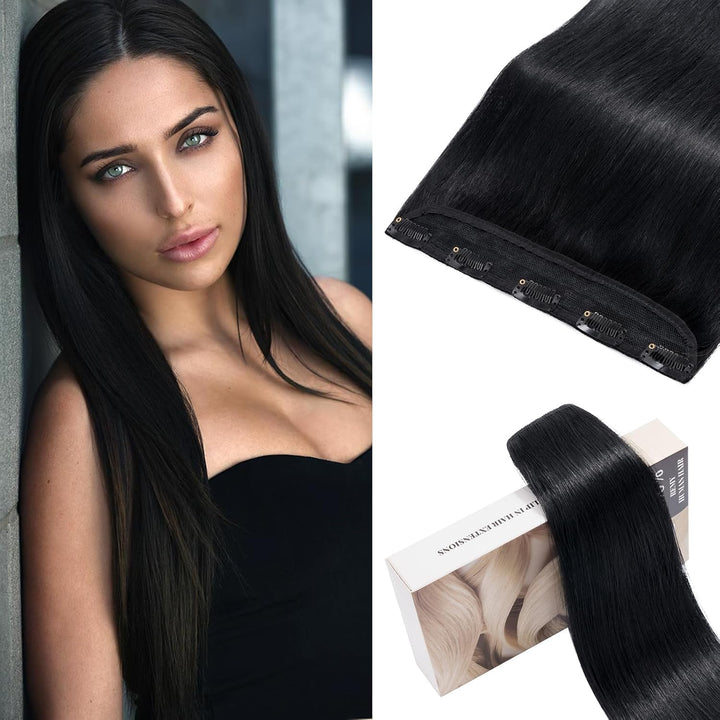 S-noilite Clip In Extensions Echthaar Schwarz Real human hair 1 pieces 5 clips Haarverlängerungen au