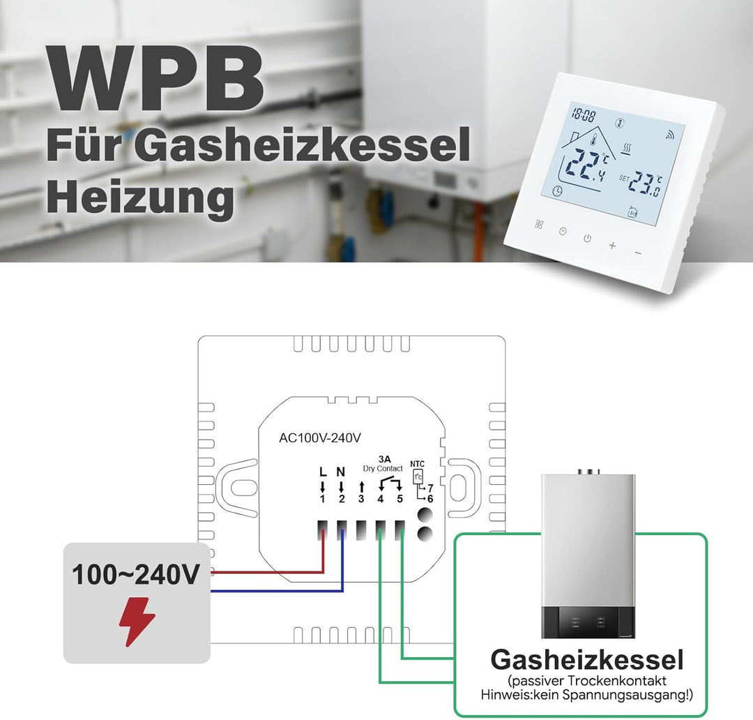 Beok Thermostat Heizung Smart WLAN Thermostate Für Kesselheizung Programmierbarer Raumthermostat Fus
