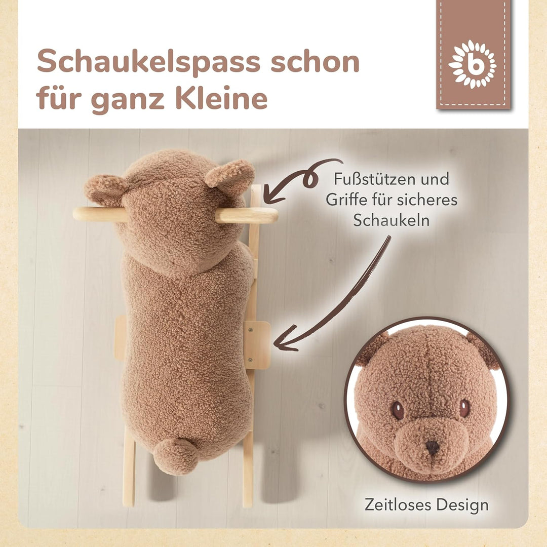 Bieco Plüsch Schaukeltier Bär Mika, 68 cm | Kinder Schaukelstuhl mit Sicherheitsgurt | Baby Schaukel