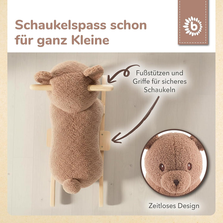 Bieco Plüsch Schaukeltier Bär Mika, 68 cm | Kinder Schaukelstuhl mit Sicherheitsgurt | Baby Schaukel