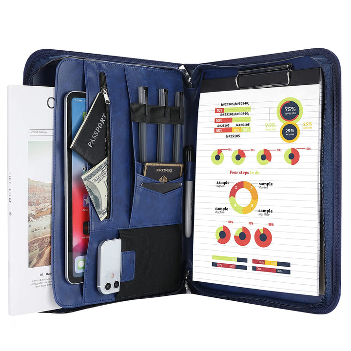 ProCase A4 Schreibmappe PU Kunstleder Konferenzmappe Portfolio mit Reissverschluss Klemmbrett Notizb