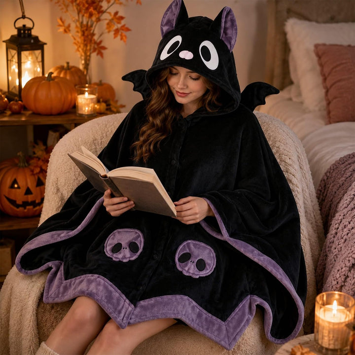 Halloween Damen Bat Hoodie Fledermaus tragbarer Decken Umhang Mit Dämonenflügeln Casual Herbst Karne